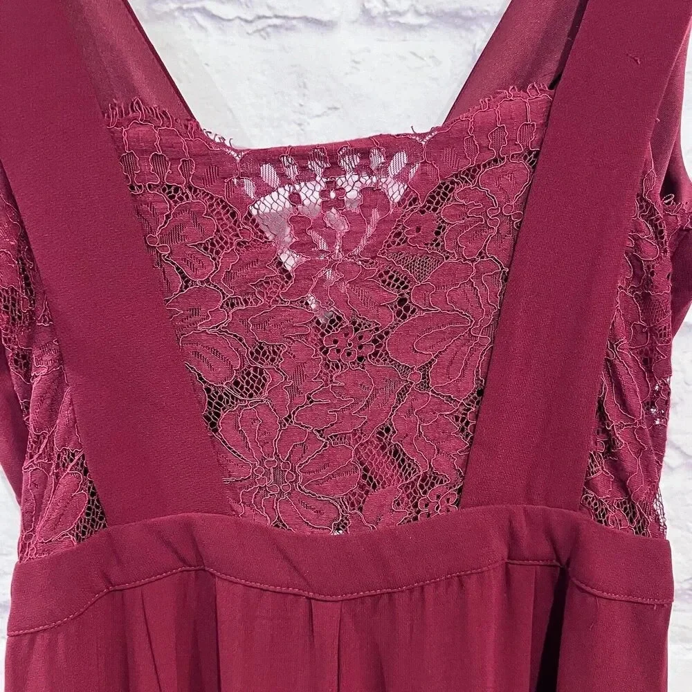 Lulu’s Women's Burgundy Kiska Lace Back Wide Leg Jumpsuit side Pockets Medium - Picture 12 of 16